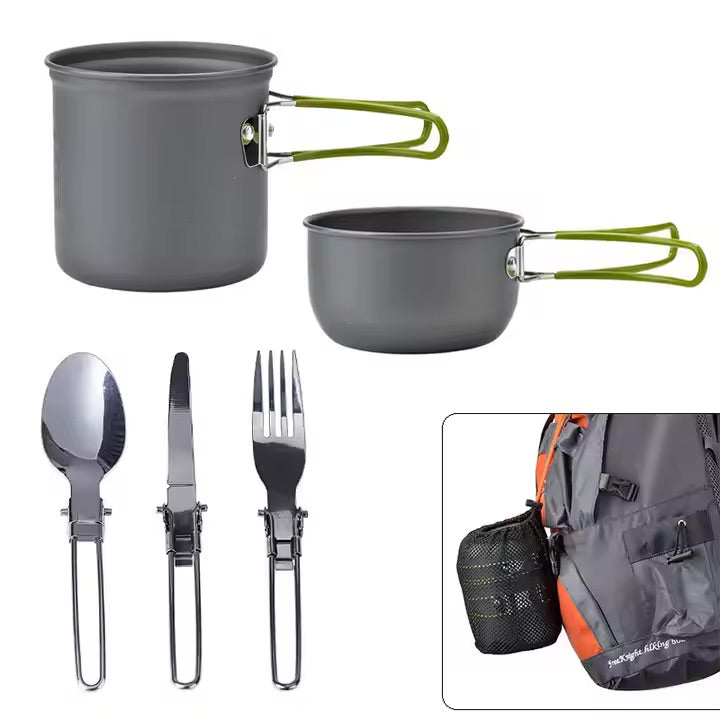Outdoor Camping Pots and Pans Cookware Set - Durable, Lightweight, Easy clean