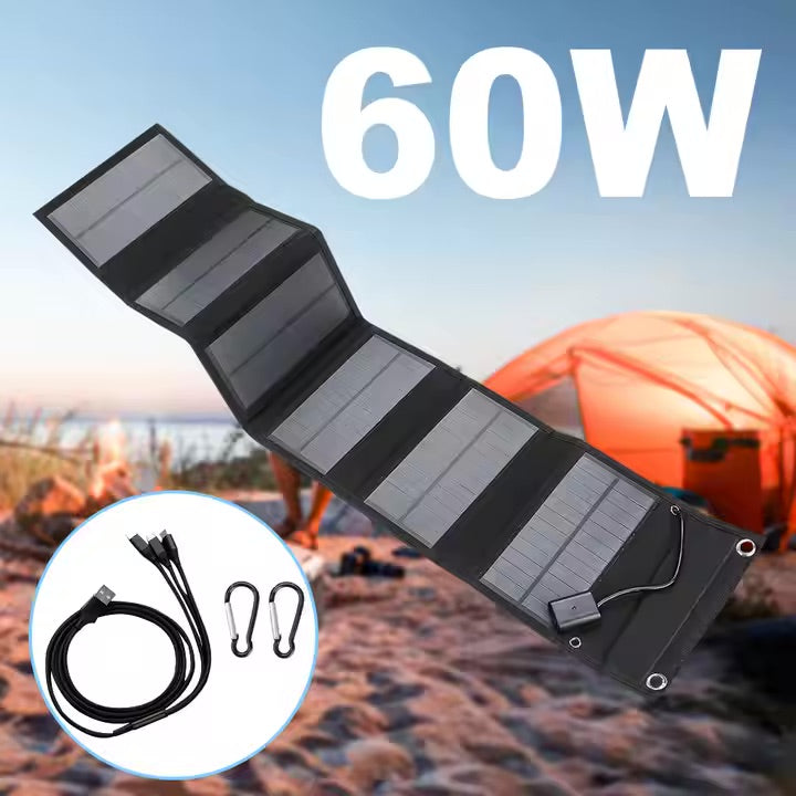 Portable 60W Solar Panel - Monocrystalline Silicon, Foldable, Lightweight